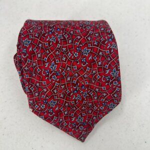 The Met Museum Art Red Silk Tie Geometric Floral Print Intricate Pattern‎